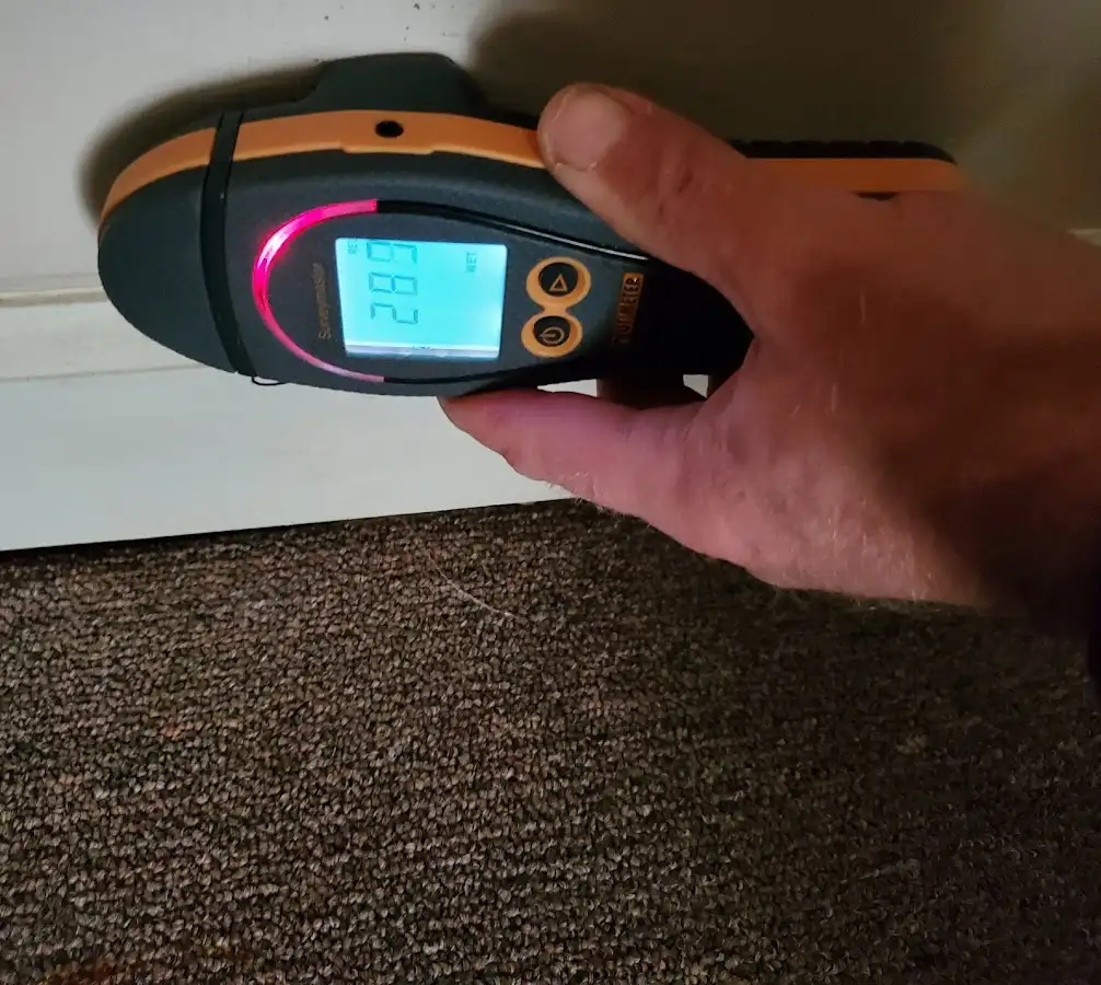 Moisture detection at baseboard during Storm Damage Restoration in Branson